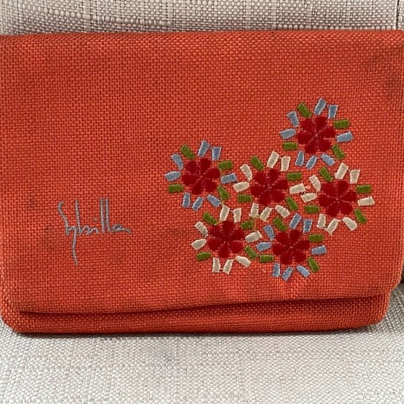 Women Wallet Hand Embroidery Orange Fabric Bi Fold Purse Unbranded handmade - Picture 1 of 8